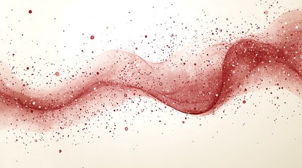 Abstract design with flowing, reddish-pink shapes and glittering specks.