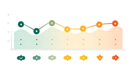 A data visualization showing a line graph with colored gradient and icons at the bottom of the graph
