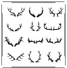 Deer Antlers Silhouettes Set - Various Antler Shapes and Designs, Wildlife Graphics, Stag and Buck Antlers for Nature, Hunting, and Creative Use