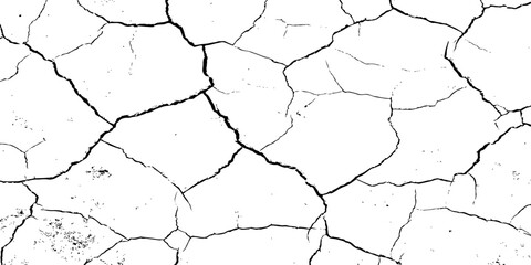 High-contrast black and white cracked surface texture, resembling dry earth or aged concrete. Grunge pattern with organic fractures, perfect for distressed backgrounds or abstract design effects.