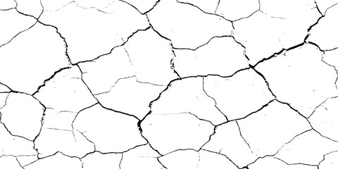 High-contrast black and white cracked surface texture, resembling dry earth or aged concrete. Grunge pattern with organic fractures, perfect for distressed backgrounds or abstract design effects.