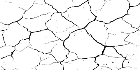 High-contrast black and white cracked surface texture, resembling dry earth or aged concrete. Grunge pattern with organic fractures, perfect for distressed backgrounds or abstract design effects.