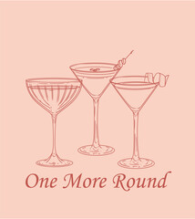 Set of original cocktail drinks illustrations. Minimalist drawing of glasses. Ideal for celebrations, bars, posters, menus, or graphic design.