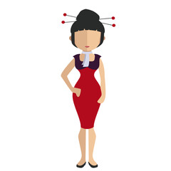 a vector illustration of a  woman in red dress with chinese hairstyle, faceless character