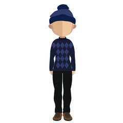 a vector illustration of a man with a sweater, a winter hat and a pant, faceless character