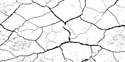 Black and white cracked texture resembling dry, parched earth or aged concrete. High-contrast grunge pattern ideal for backgrounds, distress overlays, or abstract design elements.