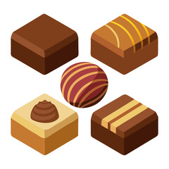Isometric Chocolate Candy Assortment A Delightful Collection of Square and Spherical Treats with Various Flavors and Toppings Perfect for Indulging in Sweetness and Enjoying a