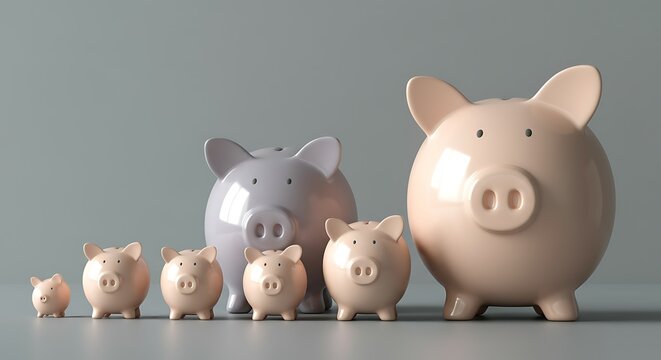 Piggy Bank Family Representing Savings Growth Investment and Financial Planning for the Future with a Focus on Fiscal Responsibility