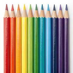 Vibrant Row of Sharpened Colored Pencils Arranged in a Beautiful Rainbow Gradient