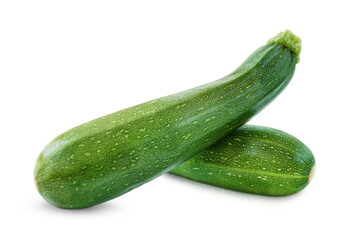 Two green zucchini standing out against a transparent background