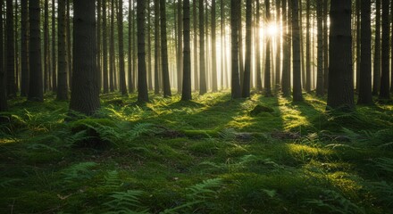 Obraz premium Sunlight through forest trees