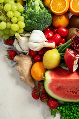 Fresh organic raw vegetables and fruits.
