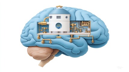 Intricate Machinery Inside a Light Blue Human Brain
