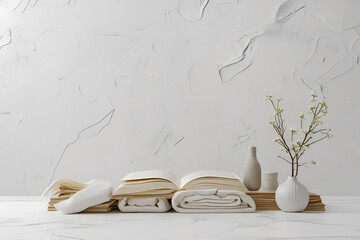 Serene All-White Still Life with Books and Vases