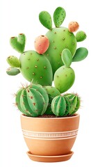 Vibrant Green Cactus Plant in Terracotta Pot
