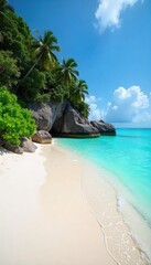 Fototapeta premium Serene, secluded beach with pristine white sand and turquoise water, untouched and tranquil Perfect for relaxation and escape , turquoise water, tropical beach