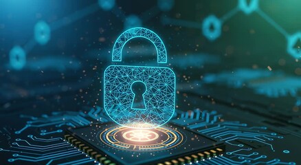 Cybersecurity Concept with a Digital Lock Icon on a CPU and Circuit Board - Powered by Adobe