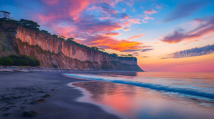 Colorful Sunset Over Rocky Coastline Beach