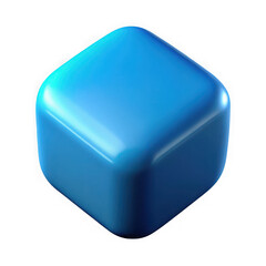 Shiny blue rounded cube isolated on transparent background