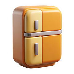 Retro orange and yellow two door refrigerator isolated on transparent background