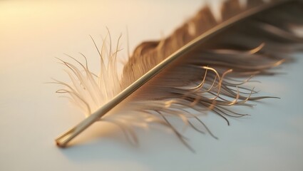 Delicate Bird Feather Bathed in Soft Morning Light Evokes Serenity and Nature's Beauty
