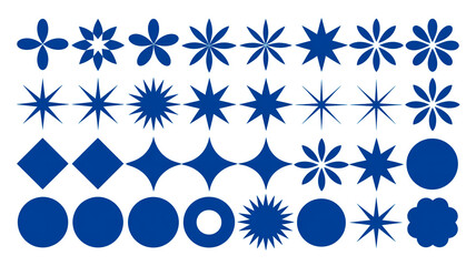 A grid of intricate geometric star and flower patterns, symmetrically arranged on a clean white background