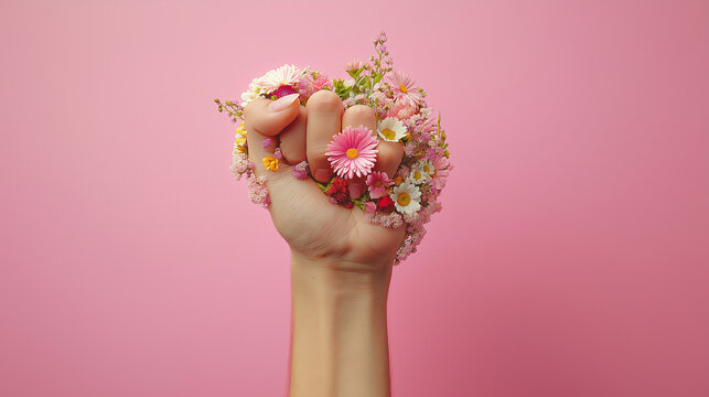 Top View of Empowered Floral Fist   Womens Rights Theme