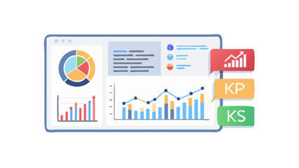 Data analysis dashboard with charts and graphs for business intelligence and performance tracking visualization
