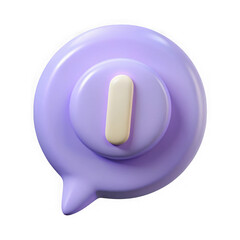 3d purple speech bubble with yellow letter i isolated on transparent background