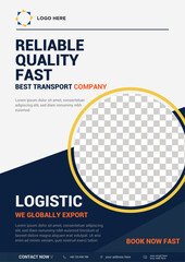 Modern Transport & Logistics Flyer Template with Blue and Yellow Circular Photo Placeholder