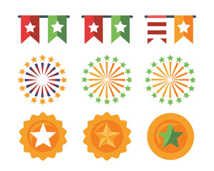 Vibrant independence day celebration banner featuring explosive fireworks display in red yellow cyan and magenta against a dark background