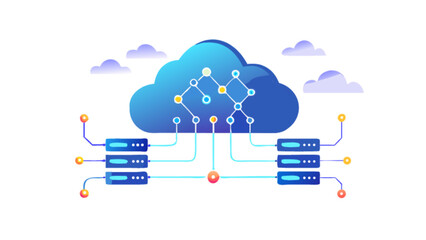 Cloud computing network diagram showing data servers and cloud infrastructure connectivity solution
