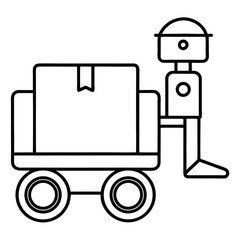 Black Outline Robot Cart Automated Warehouse Delivery System