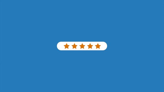 Rating Five Stars Animation. Product Quality, Feedback, Customer review. Transparent Background.