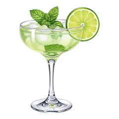 Refreshing mojito cocktail with lime and mint isolated on transparent background