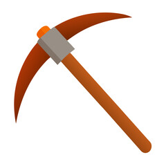 Pickaxe with orange handle and brown head vector on white background.