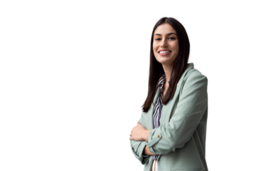Studio portrait of a young businesswoman crossing her arms and smiling, isolated on a transparent background