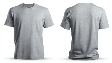 Awesome photo of heather grey T-shirt, front and back view, with soft fabric texture, isolated. © Khadiza F