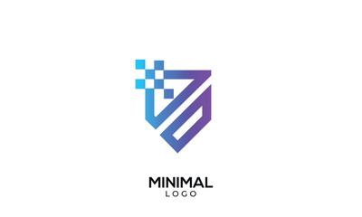 Obraz premium Minimal Shield logo design with molecule, Security logo concept 