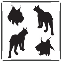 Lynx Silhouettes Set - Wild Cat Designs, Standing and Roaring Lynx Icons, Animal Graphics for Wildlife, Nature, and Creative Use