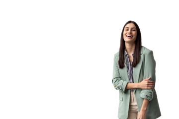 Studio portrait of a cheerful businesswoman laughing with transparent background, perfect for image editing and compositing