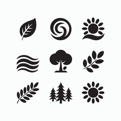 Nature Elements Leaf Tree Sun Icon Set Design Vector Illustration
