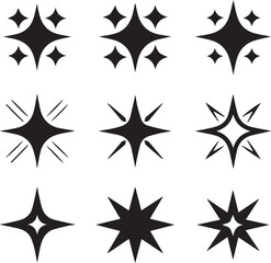 Obraz premium Set of nine black sparkle icons Star and glitter symbols for clean magic and shine effects Minimalist graphic elements collection