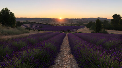 Fototapeta premium Lavender Field Sunset Panorama View