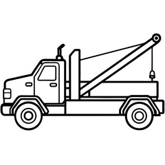 Black and White Tow Truck Vector Graphic Simple Line Art