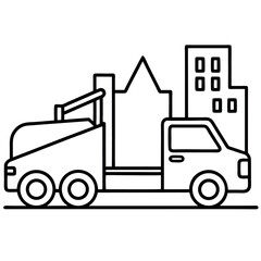 Black Line Art Tow Truck City Skyline Illustration
