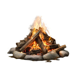 Warm and inviting campfire with glowing embers and rising smoke isolated on transparent background