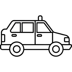 Black Outline Police Car Icon White Background vector