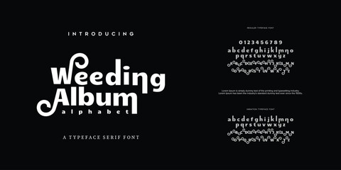 Elegant Font Uppercase Lowercase and Number. Typography luxury classic lettering serif fonts decorative wedding vintage retro logos, design for fashion,beauty shop and brand . vector illustration
