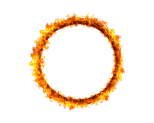 Fiery ring of flames isolated on transparent background